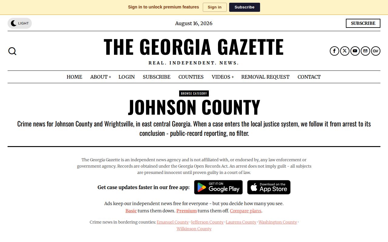 Unofficial Georgia Gazette Johnson County booking archive