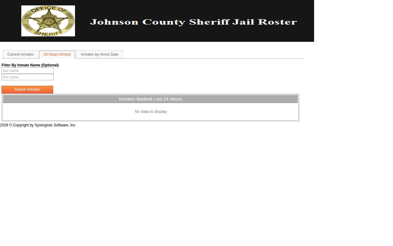 Johnson County Jail inmates booked in the last 24 hours interface