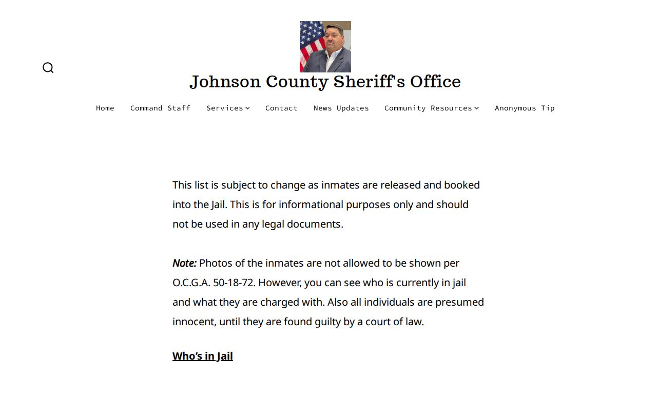 Johnson County Sheriff's Office roster and booking photo policy