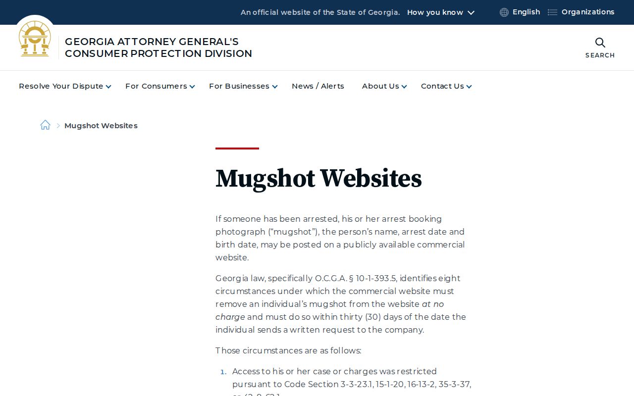 Georgia mugshot removal law guidance for Johnson County records