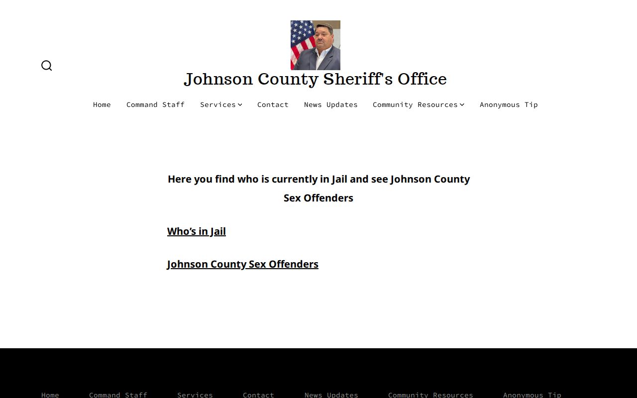 Johnson County Sheriff's Office services page for wanted and arrest routing