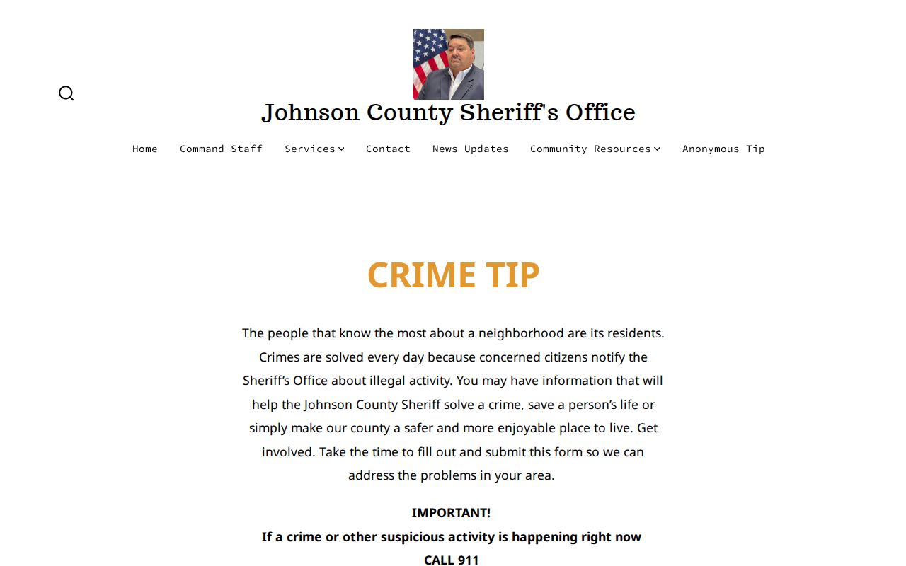 Johnson County Sheriff's Office anonymous tip form for wanted information